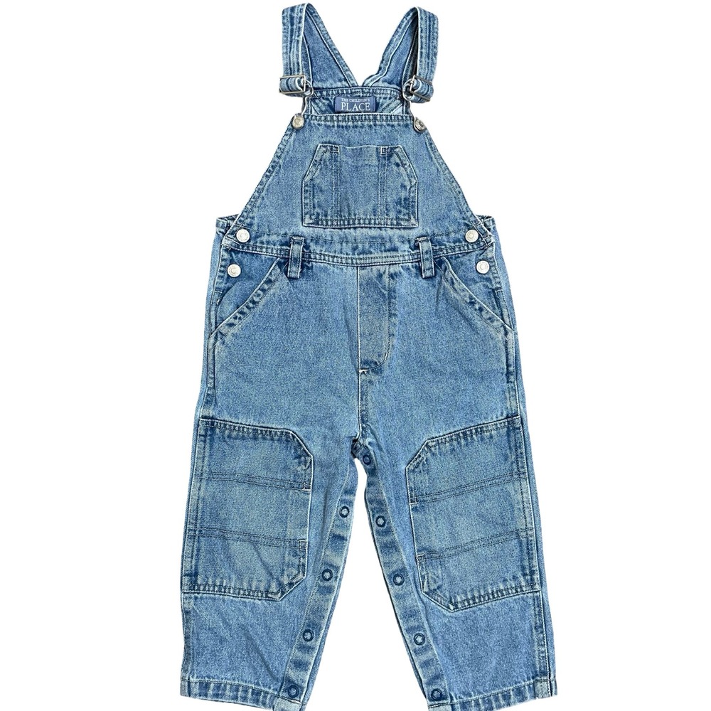 The Children's Place Denim Overalls Unisex 24 M Blue Carpenter Snap Inseam Y2K